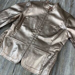 Chico’s Champagne Metallic Vegan Leather Jacket